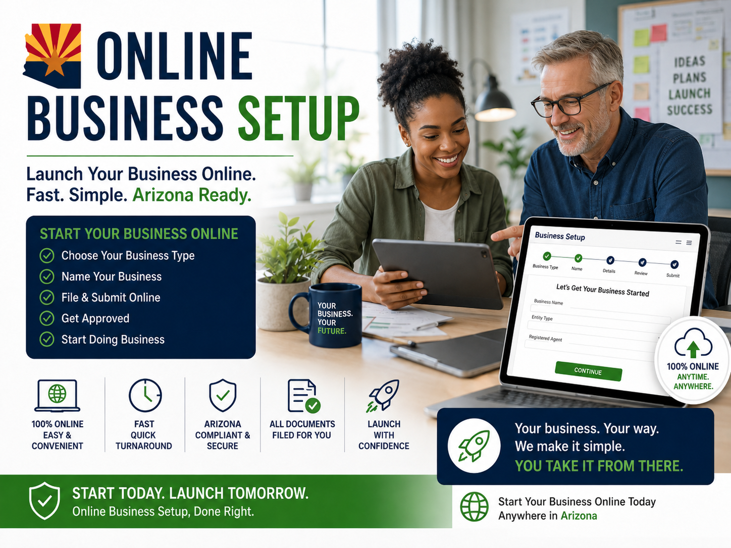 Online business setup — domain registration, business email, and website launch for Arizona LLCs